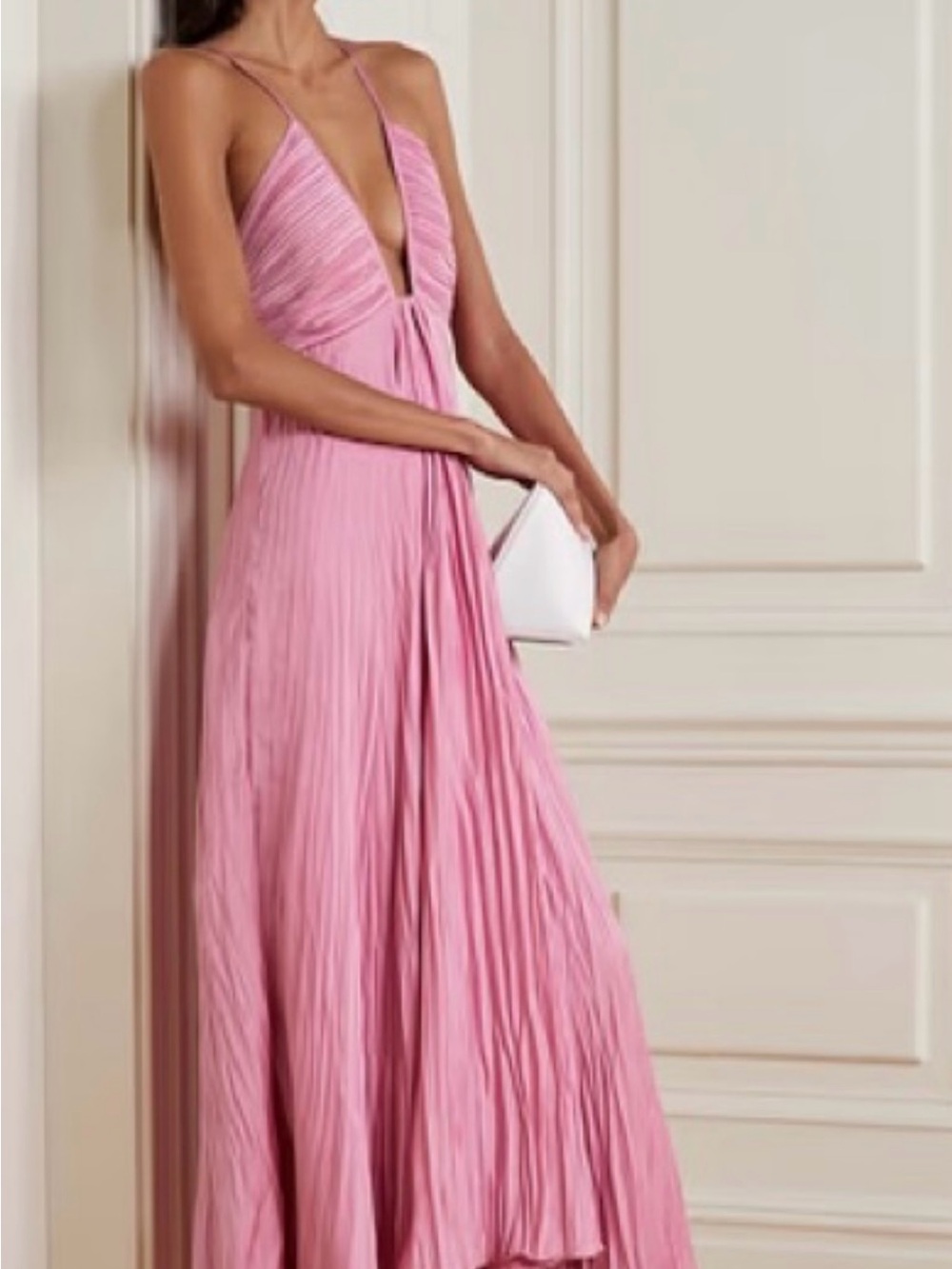 A.L.C. Pleated Pink Plunge-Strap Maxi Dress